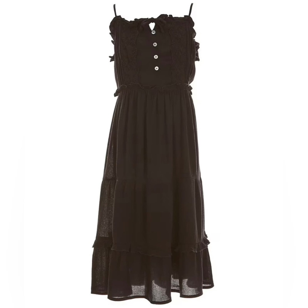 Chelsea & Violet NWT Big Girls Embroidered Tiered A-Line Dress Black sz L